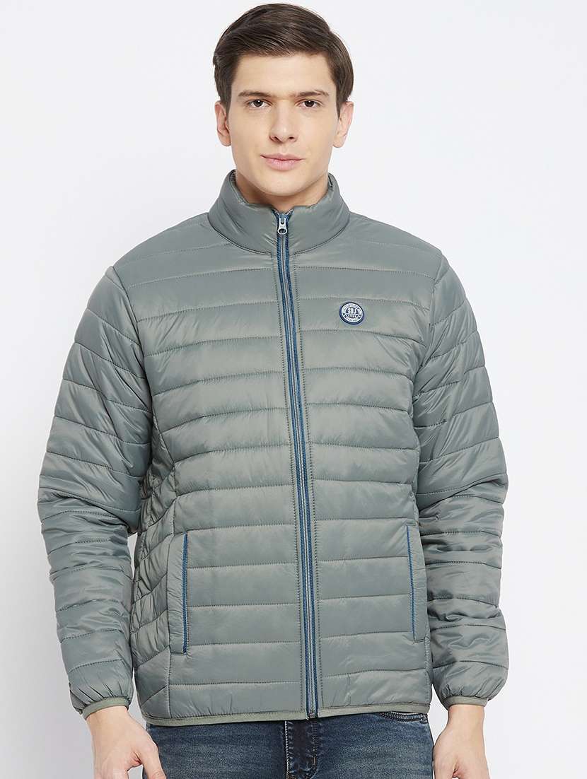 men long sleeve solid quilted jacket