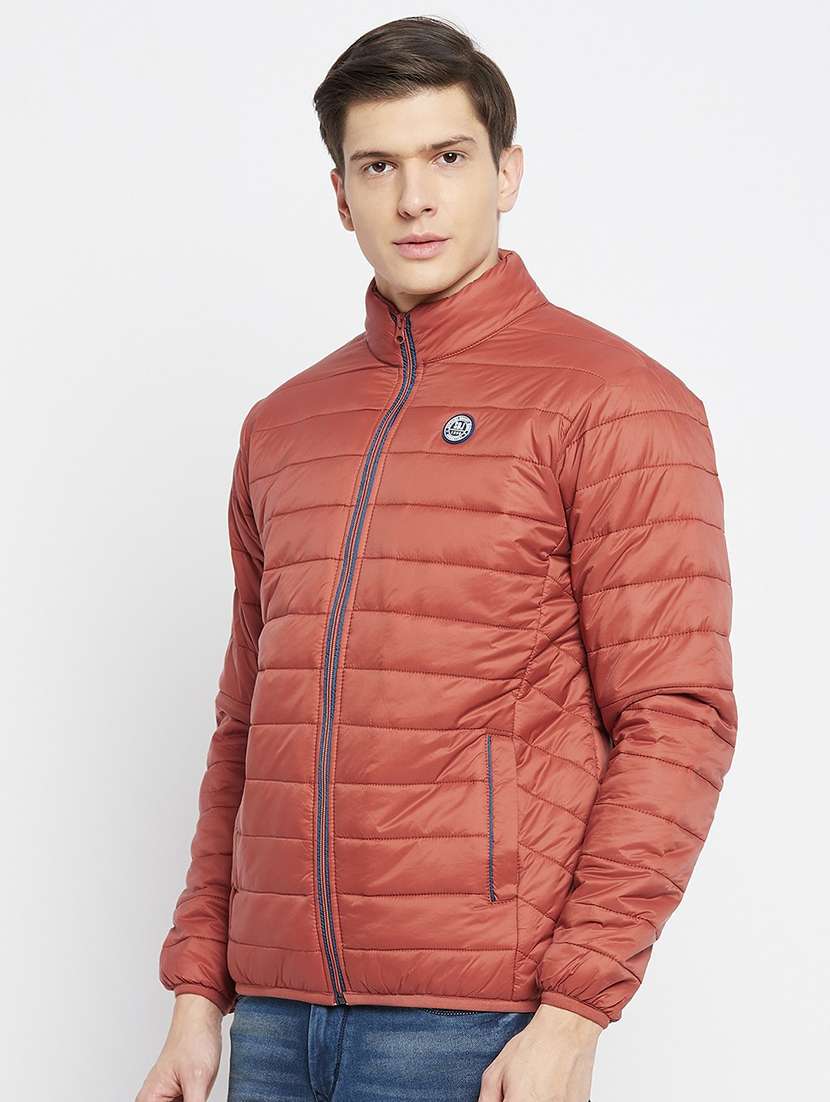 men rust solid long sleeve quilted jacket - 21521058 - Standard Image - 1