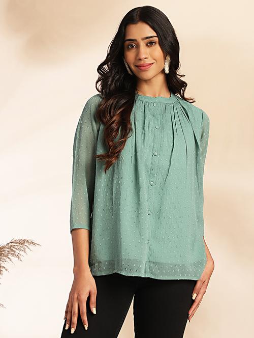women sea green chiffon straight top - 21521099 - Standard Image - 0