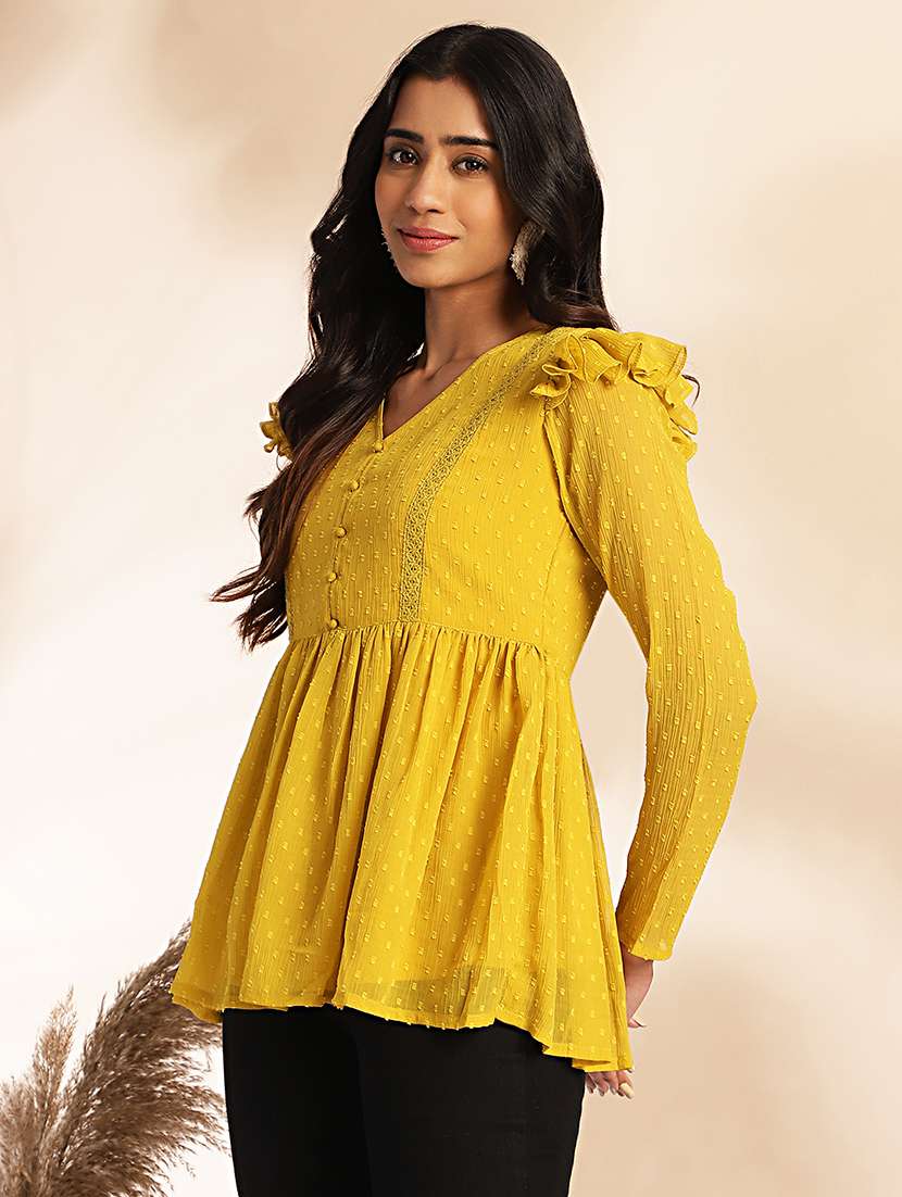 women yellow chiffon peplum top - 21521100 -  Standard Image - 1