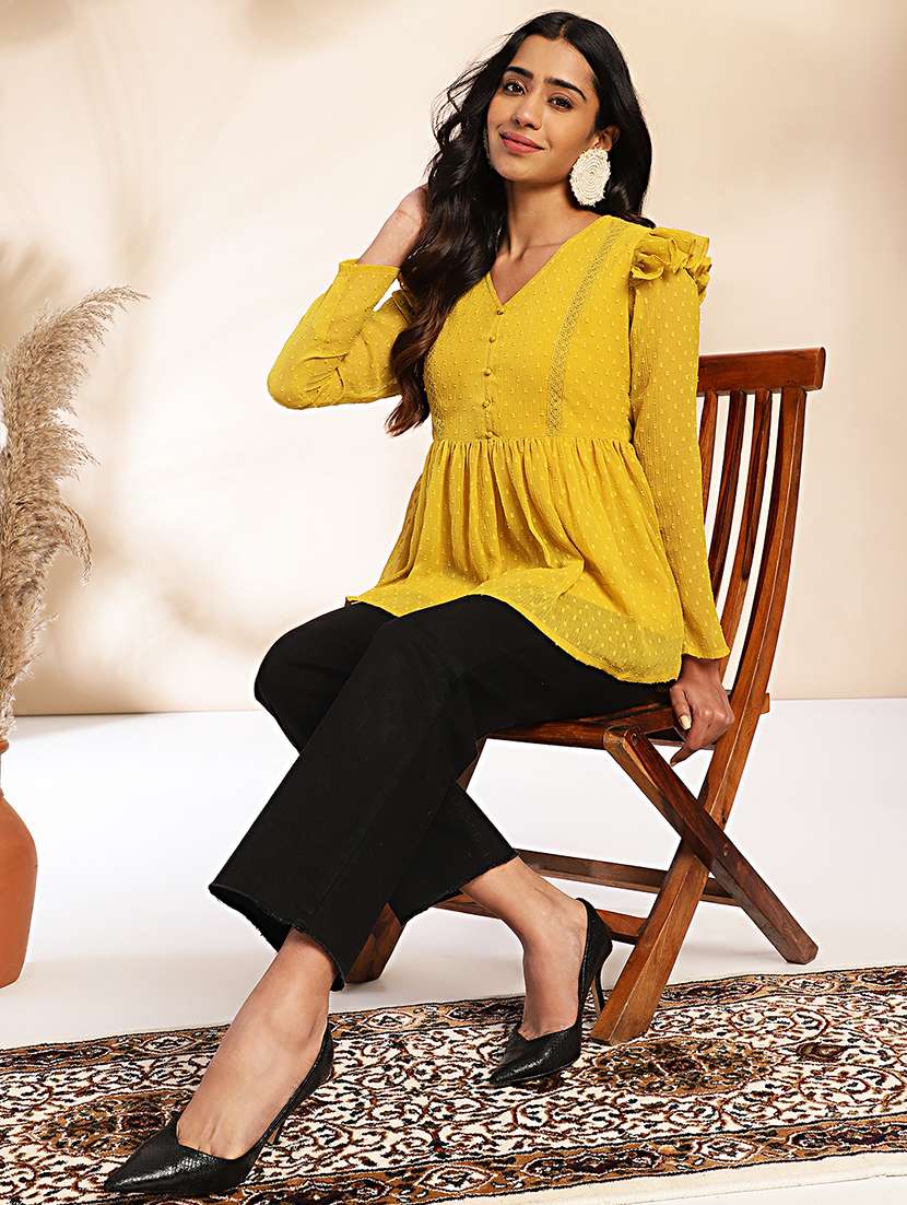 women yellow chiffon peplum top - 21521100 -  Standard Image - 4