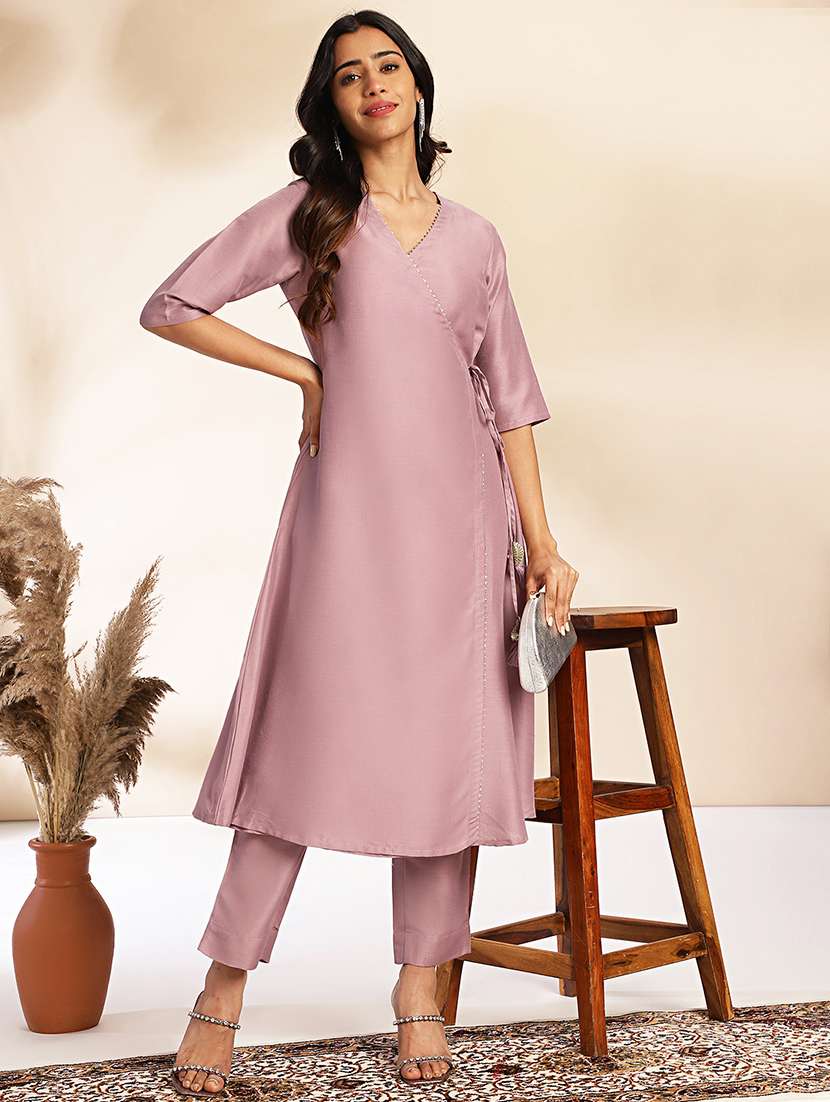 women lavender kurta pant set