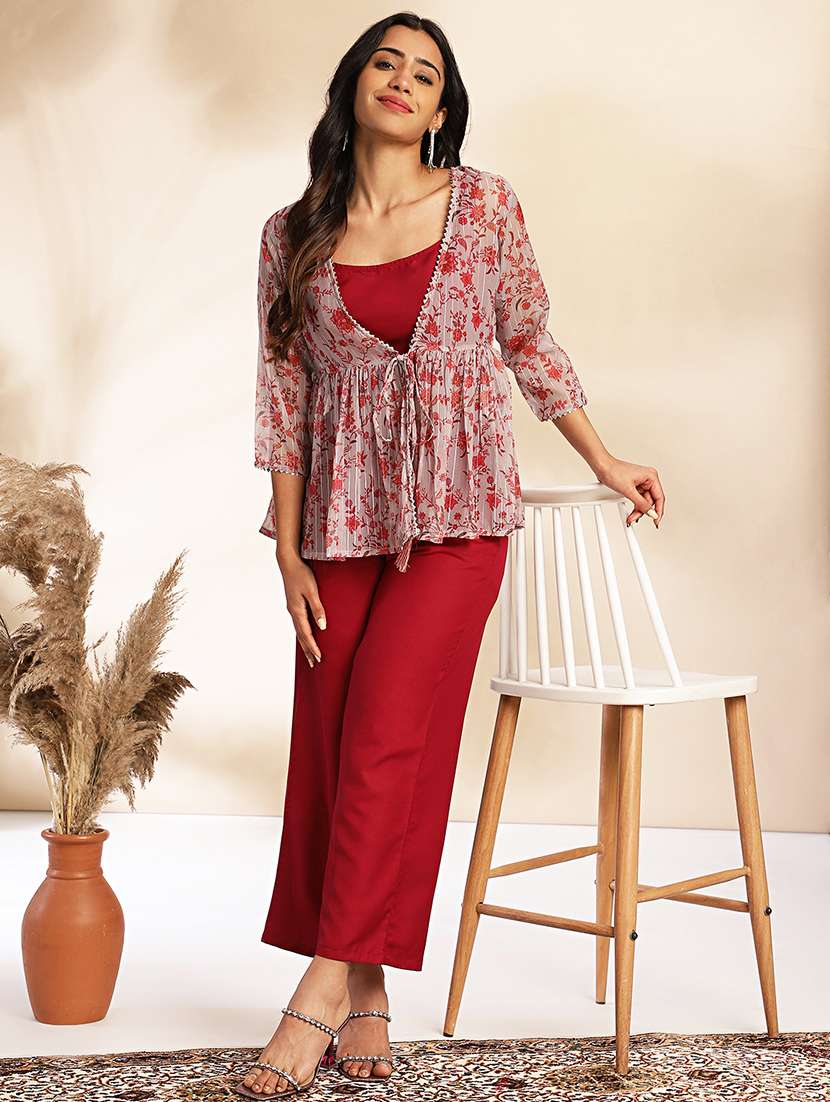 women maroon top pants set - 21521104 -  Standard Image - 1