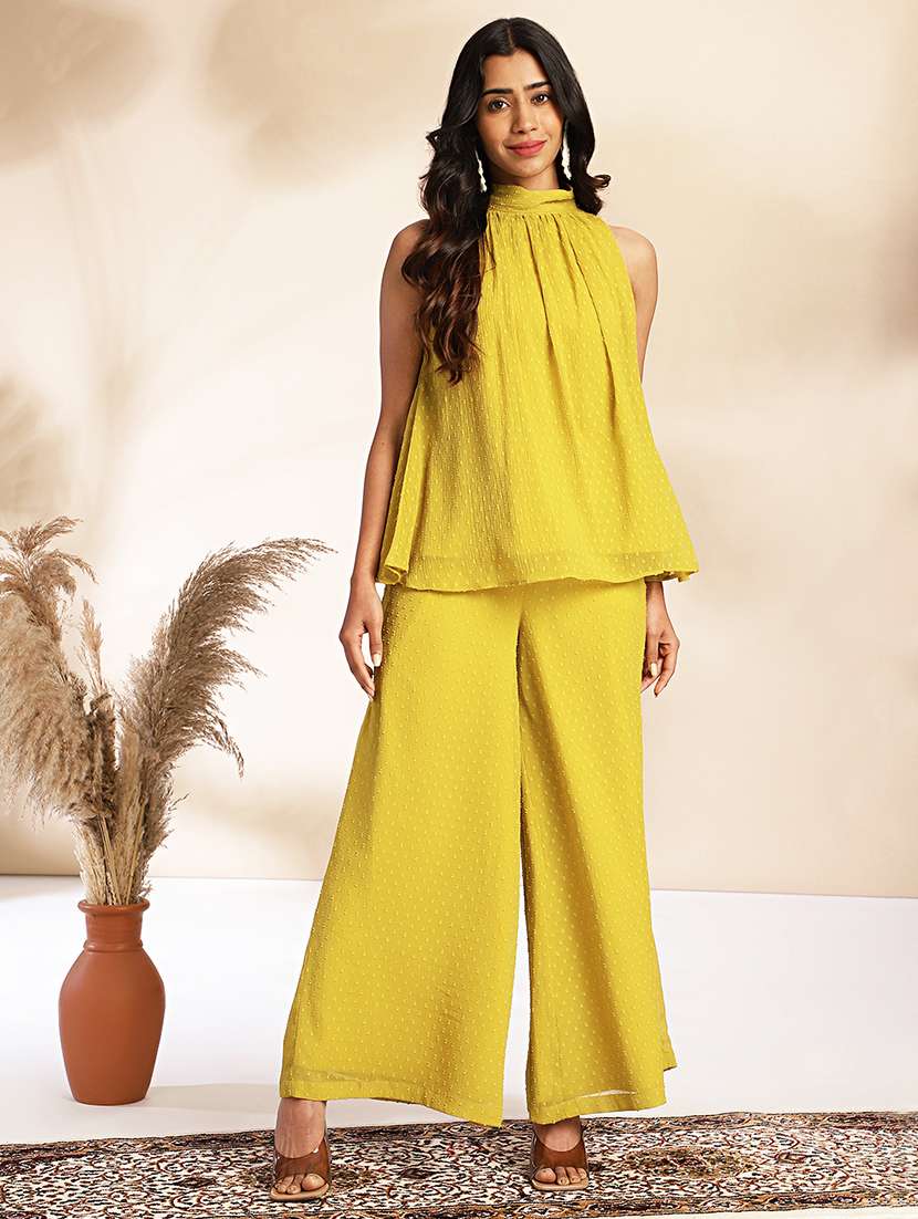 women yellow top pant set