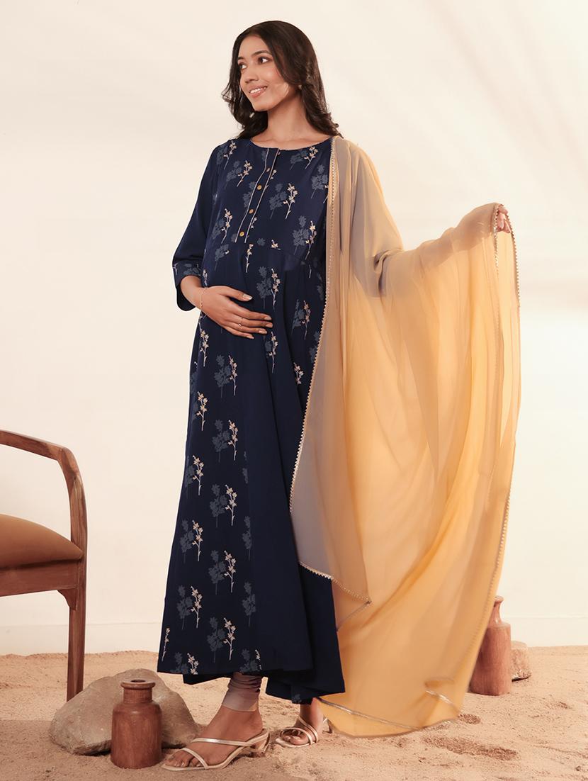 women navy blue kurta dupatta set - 21521111 - Standard Image - 1
