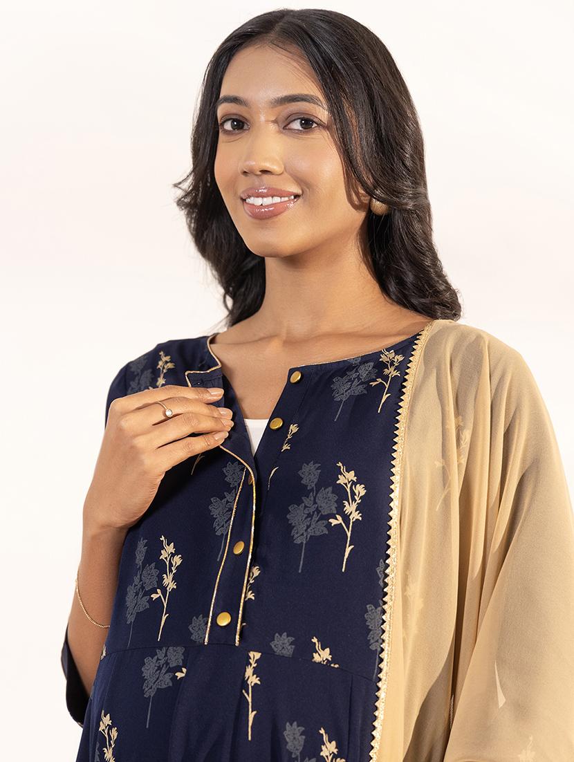 women navy blue kurta dupatta set - 21521111 - Standard Image - 4