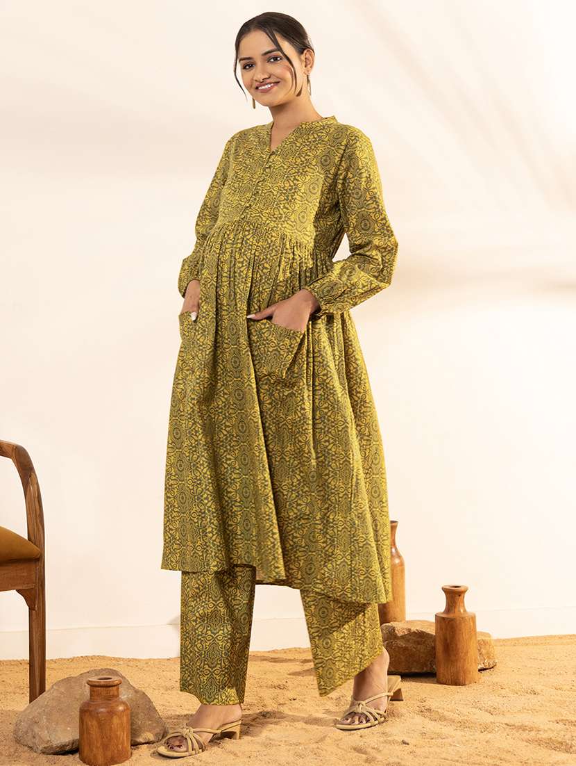 women olive kurta pant set - 21521117 -  Standard Image - 1