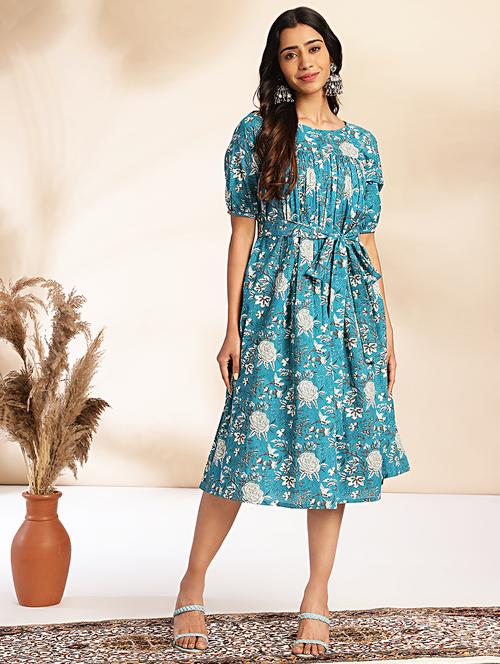 women floral printed round neck a-line dress - 21521128 -  Standard Image - 0
