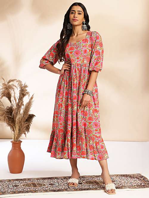 women multi colored cotton fit & flare dress - 21521131 -  Standard Image - 0