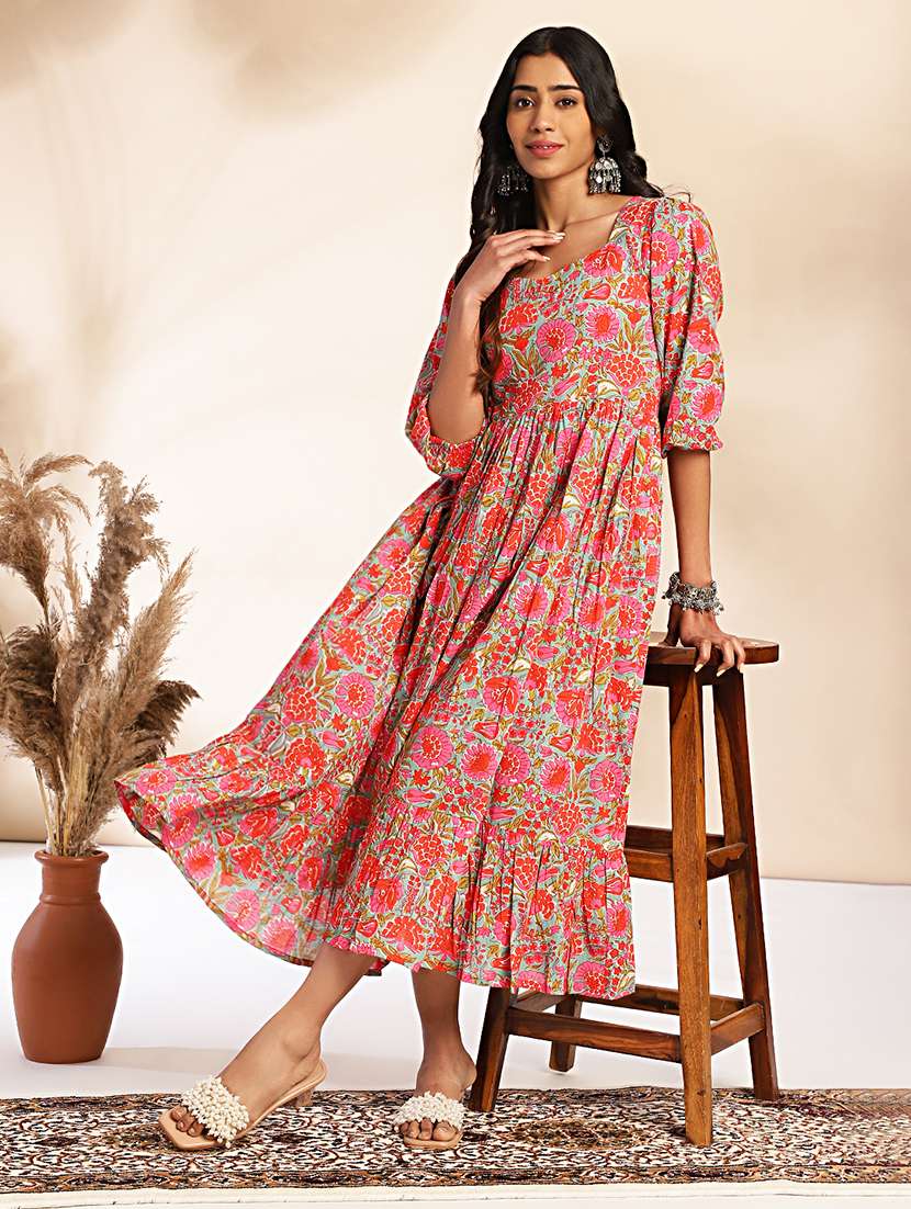 women multi colored cotton fit & flare dress - 21521131 - Standard Image - 1