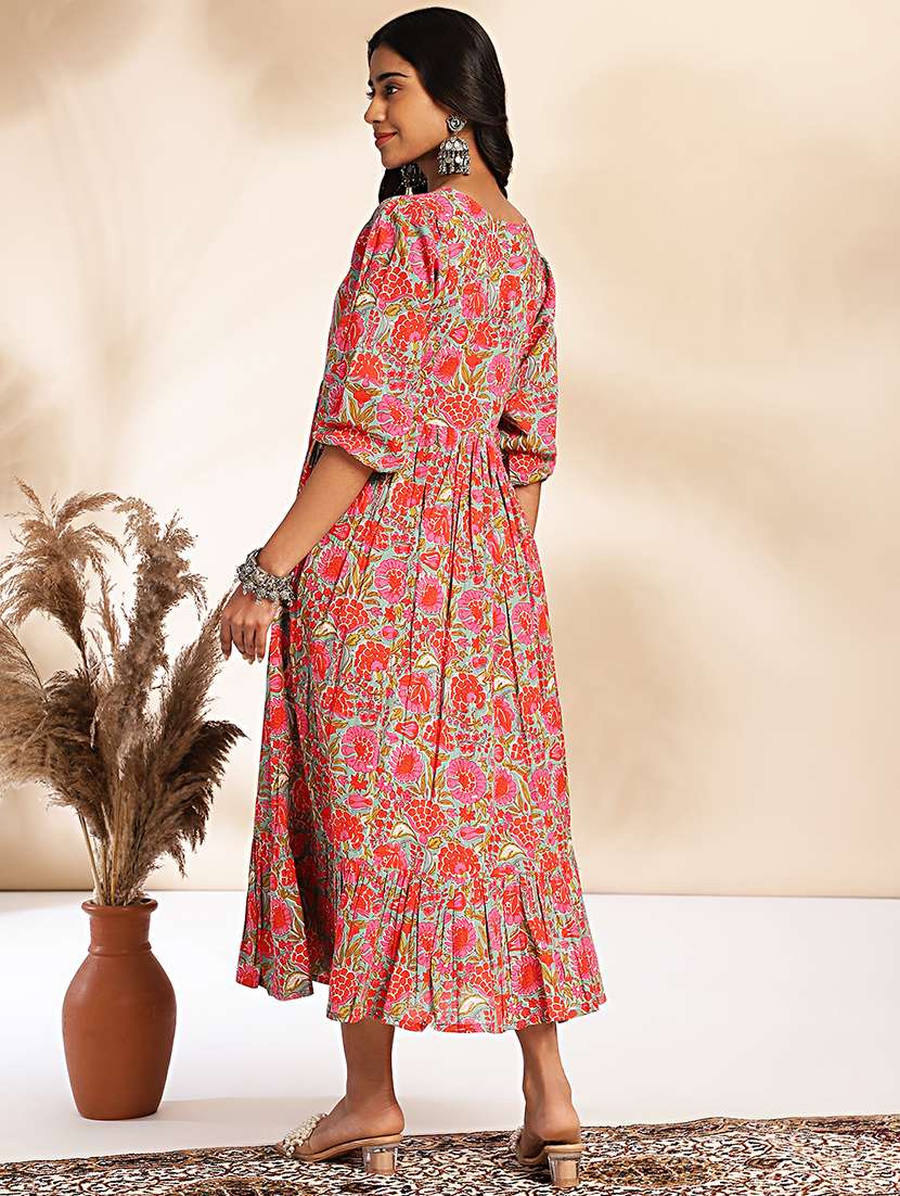 women multi colored cotton fit & flare dress - 21521131 - Standard Image - 4