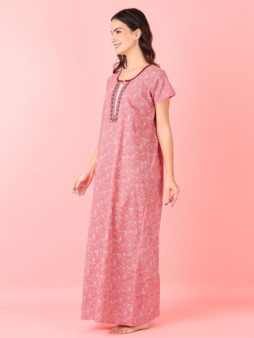 women pink printed short sleeves nighty - 21521197 -  Standard Image - 1