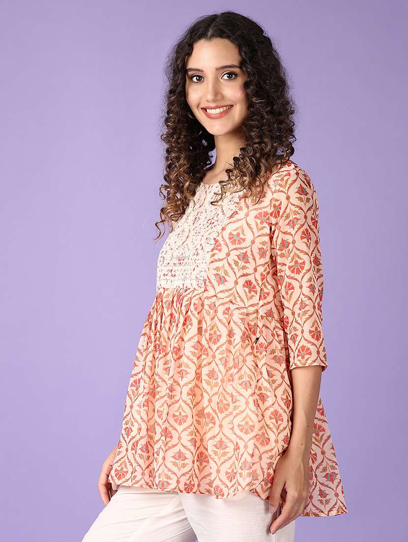 women floral printed round neck flared kurti - 21521223 -  Standard Image - 1