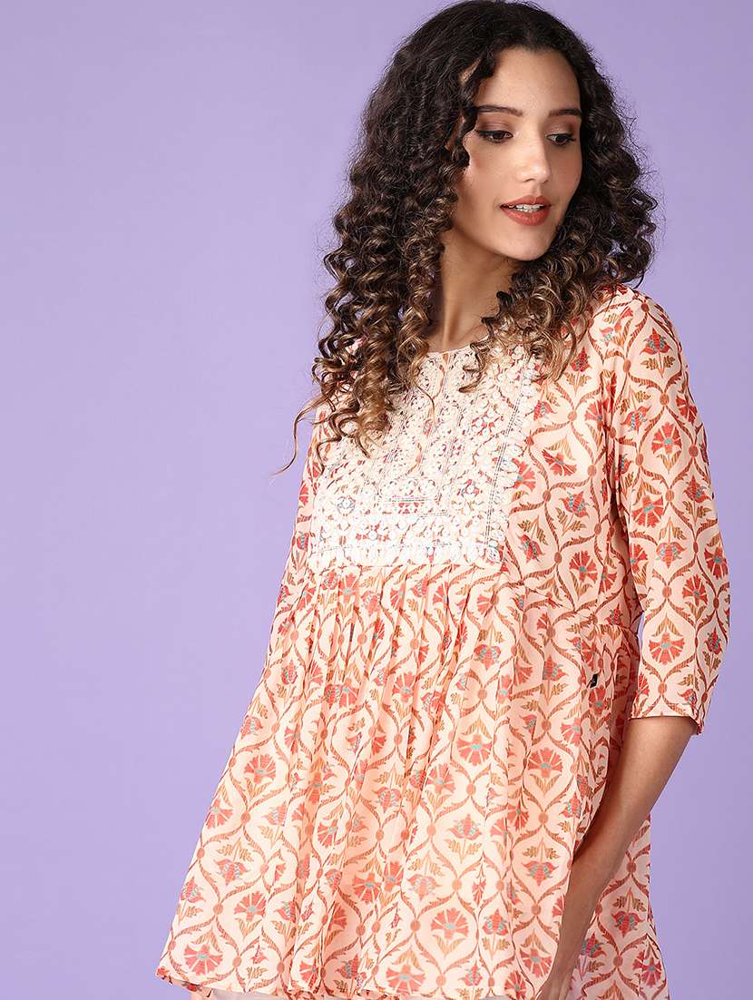 women floral printed round neck flared kurti - 21521223 -  Standard Image - 4