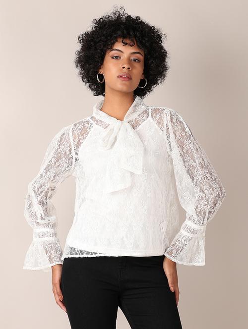women lace detailed puff sleeves top - 21521329 - Standard Image - 0