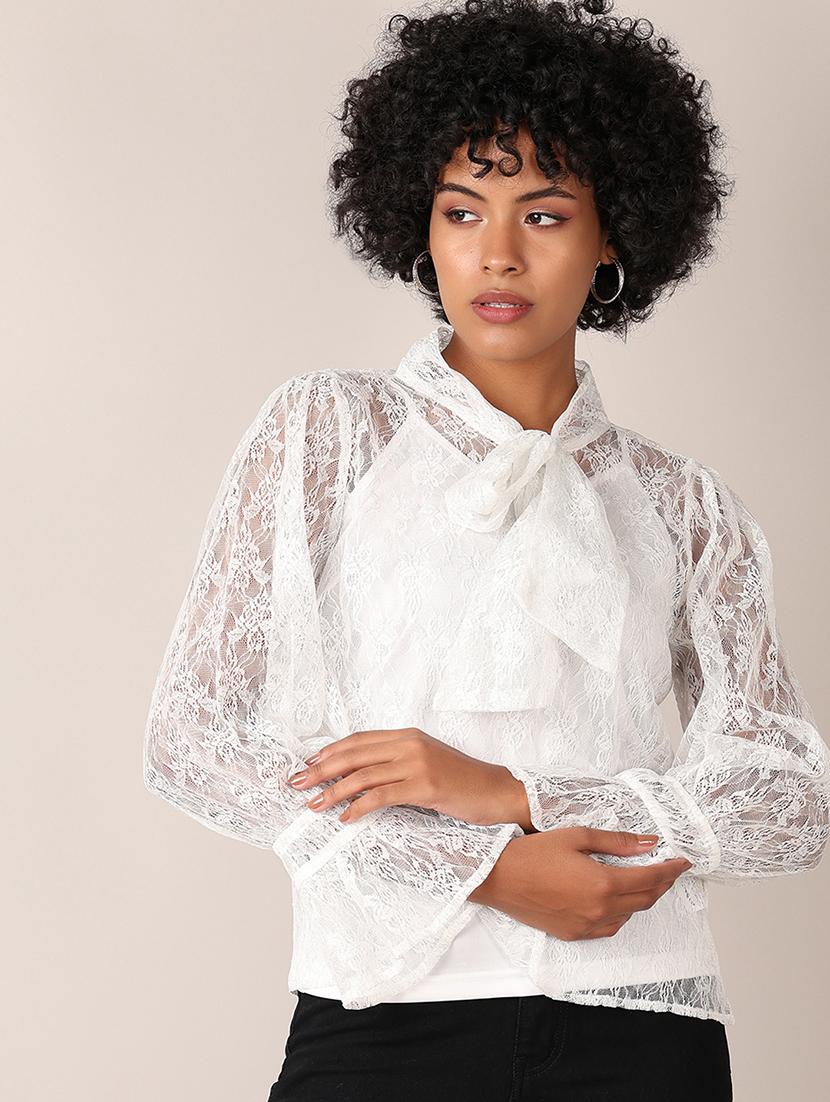 women lace detailed puff sleeves top - 21521329 - Standard Image - 1