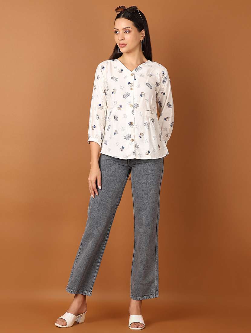 women white printed v neck shirt top - 21521330 -  Standard Image - 4