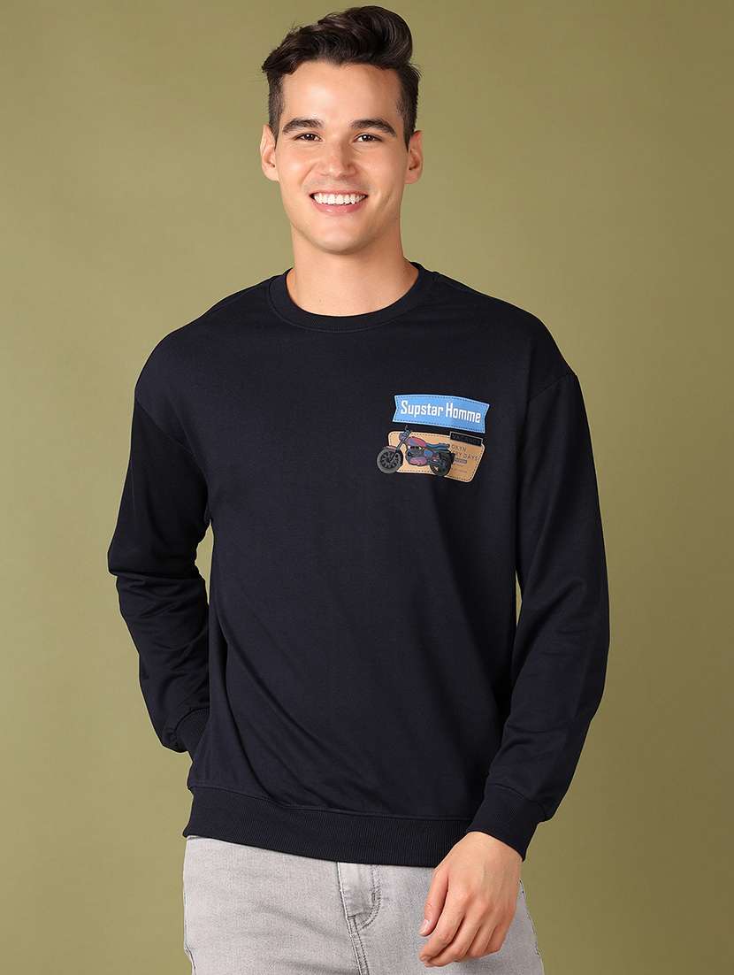 men round neck front & back print sweatshirt