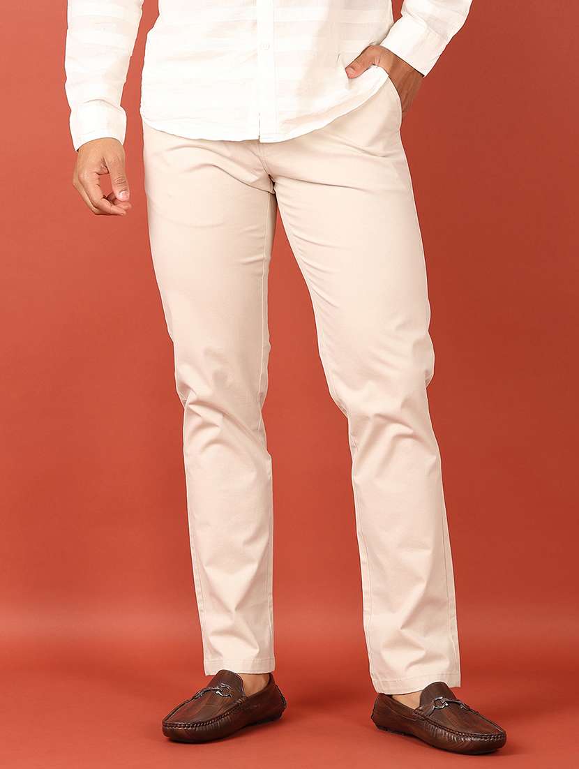 men solid md rise flat front casual chinos  - 21521381 -  Standard Image - 1