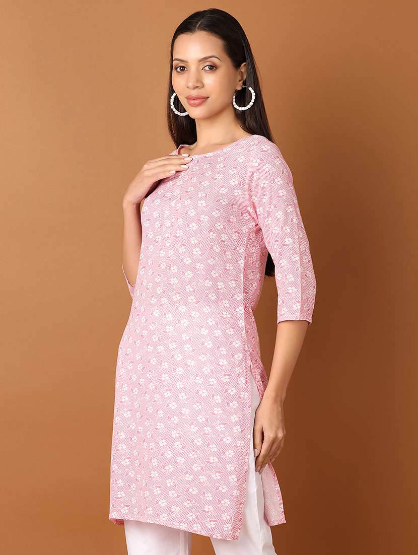 women three quarter sleeve straight kurta - 21521435 -  Standard Image - 1
