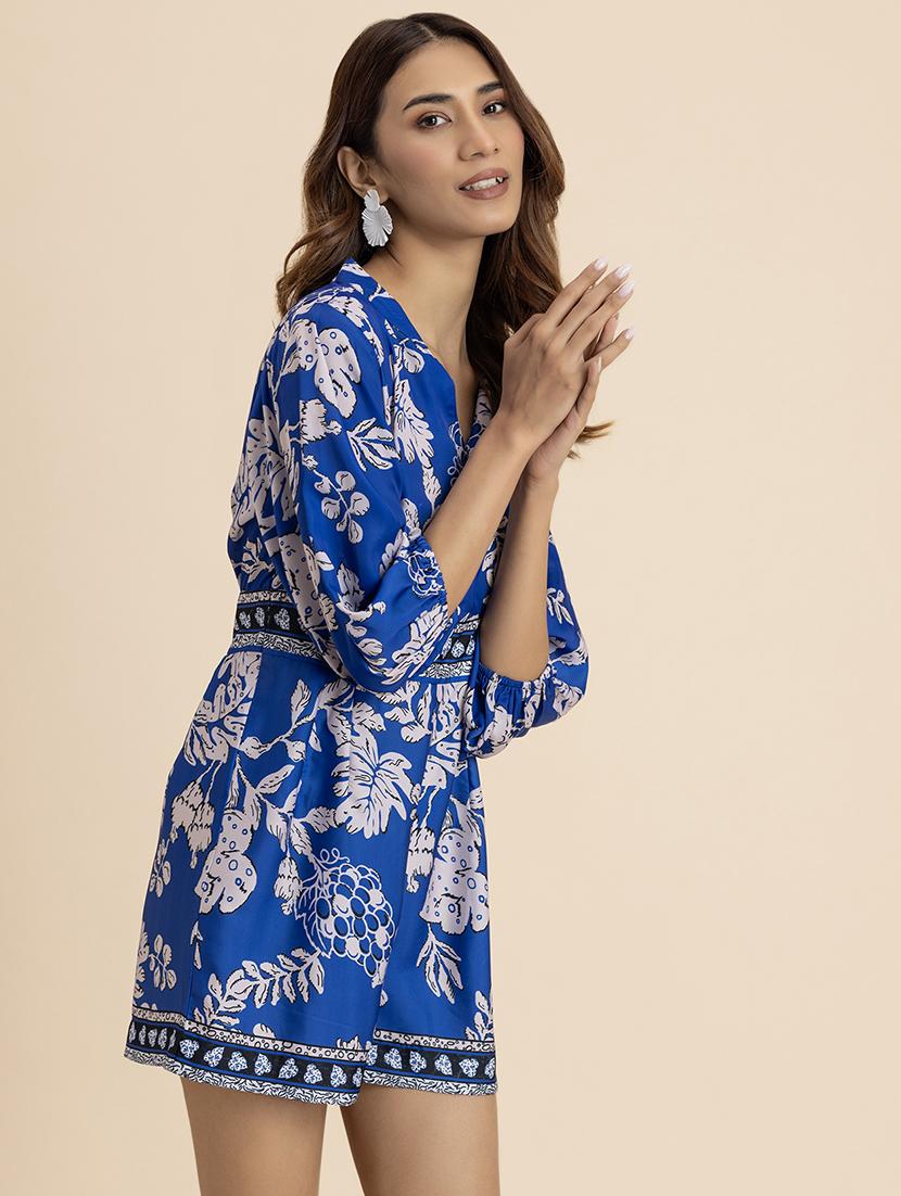 women blue printed satin romper - 21521562 -  Standard Image - 1