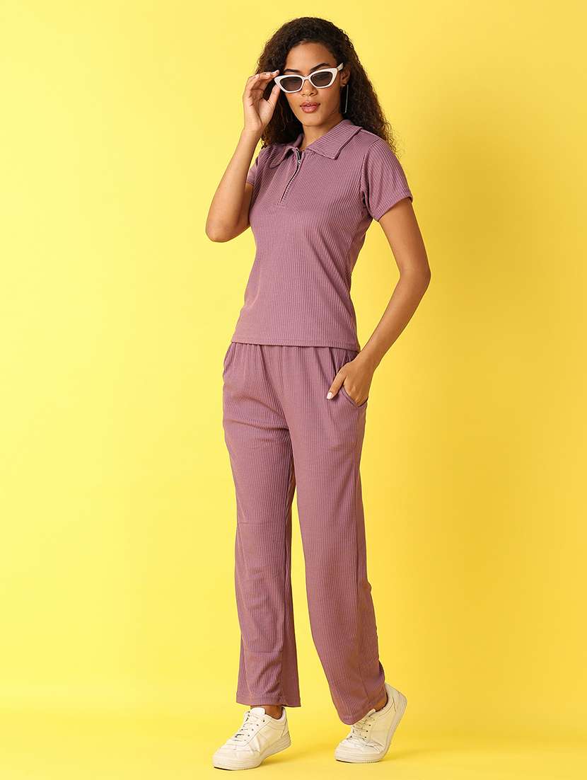 women purple cotton active wear co-ord set - 21521566 -  Standard Image - 1