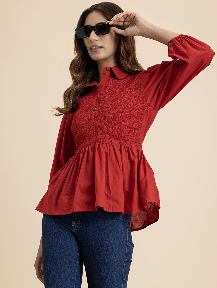 women red cotton peplum top - 21521727 - Standard Image - 1