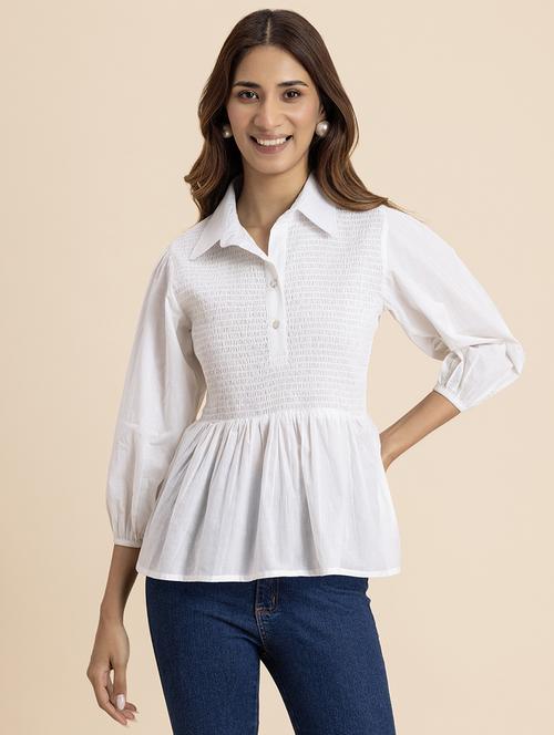women solid bishop sleeves peplum top - 21521729 -  Standard Image - 0