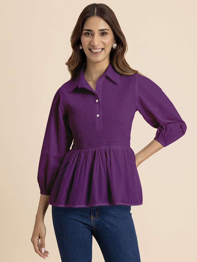 women purple cotton peplum top