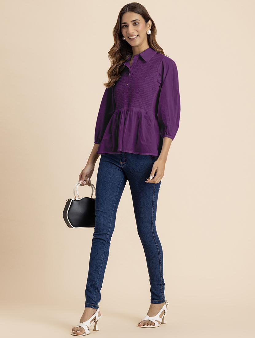 women purple cotton peplum top - 21521733 - Standard Image - 4
