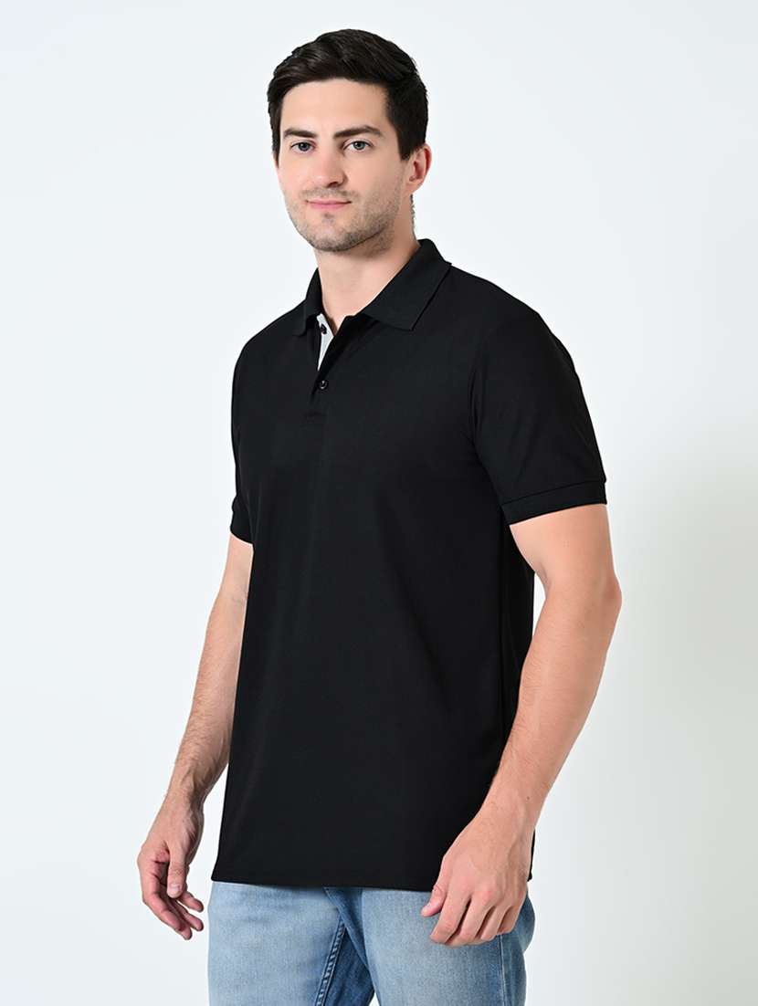 men black solids polo neck t-shirt - 21521868 - Standard Image - 1