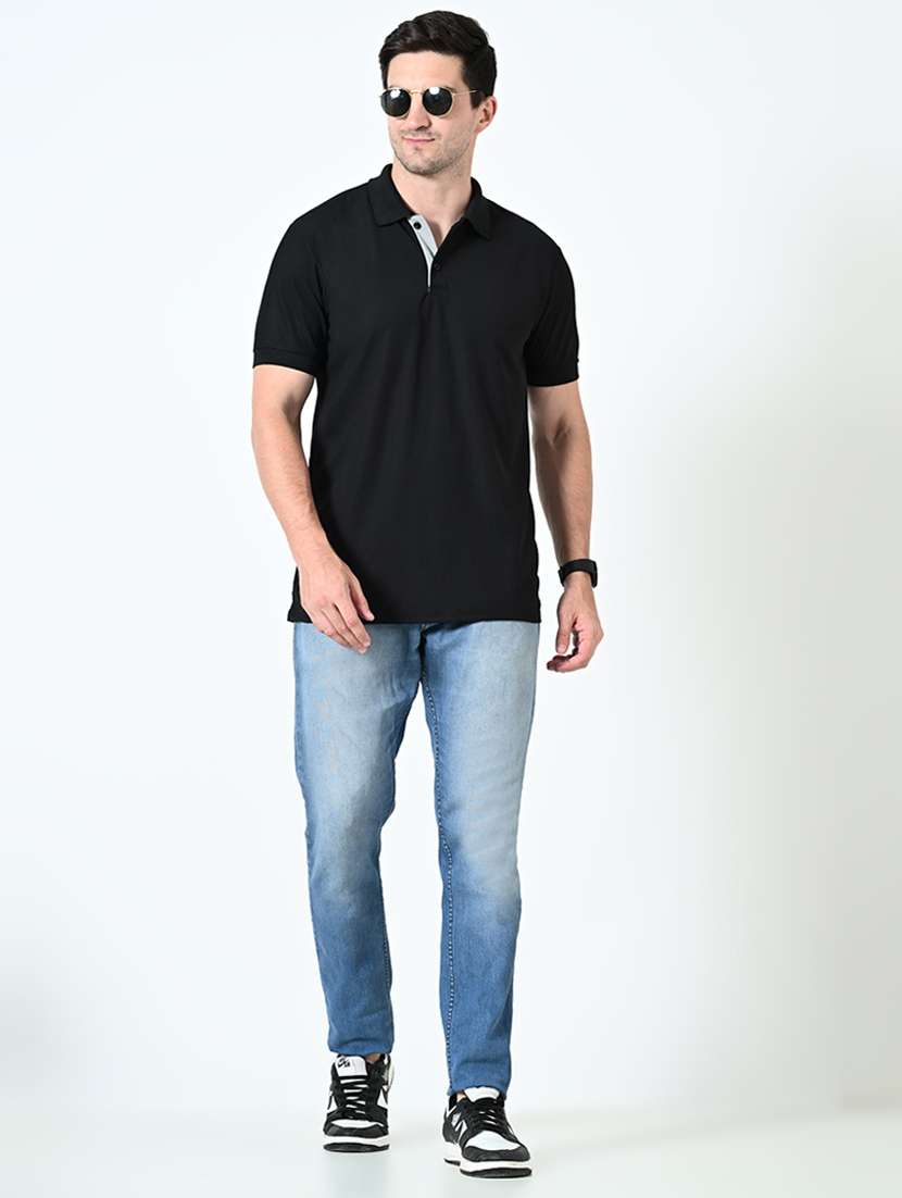 men black solids polo neck t-shirt - 21521868 - Standard Image - 4
