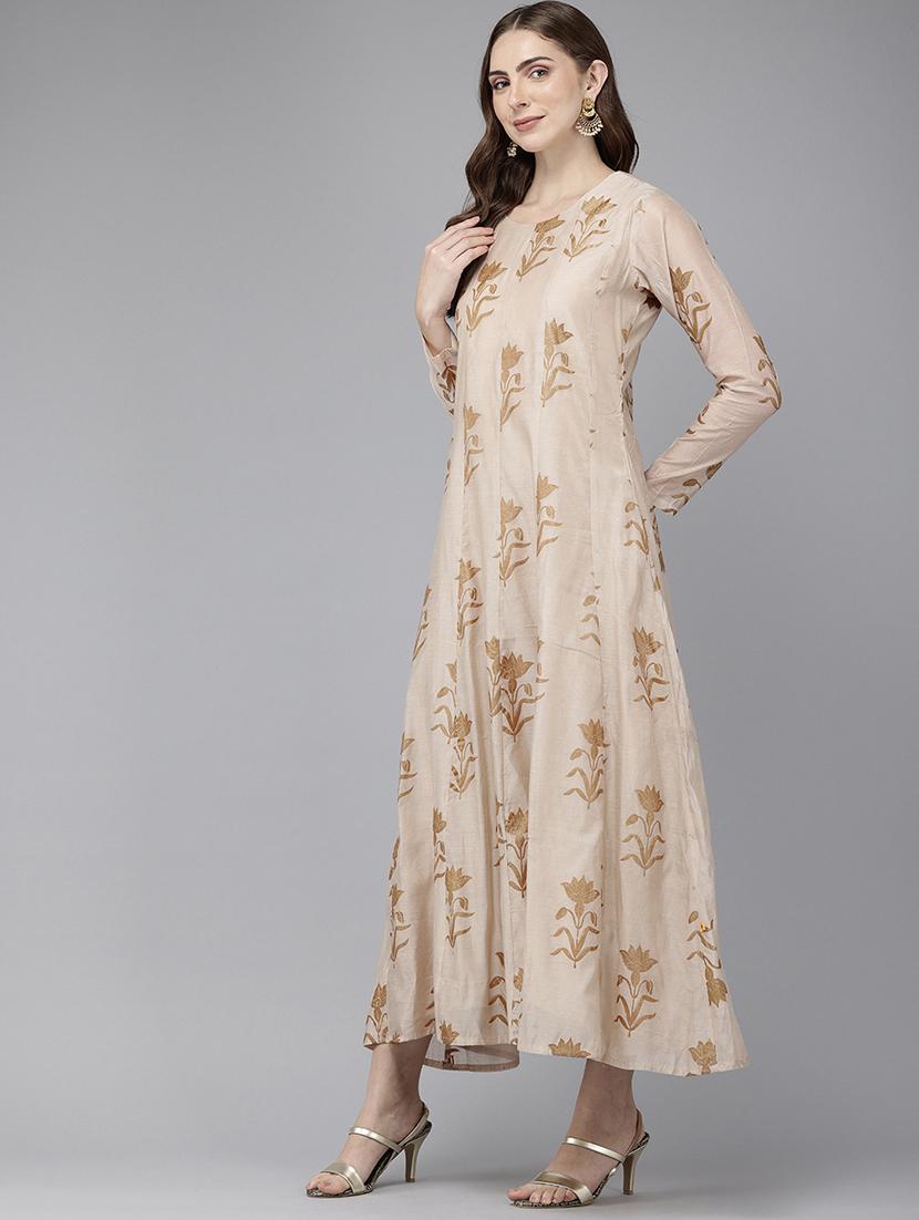 women beige ethnic motif printed a-line kurta - 21521943 - Standard Image - 1