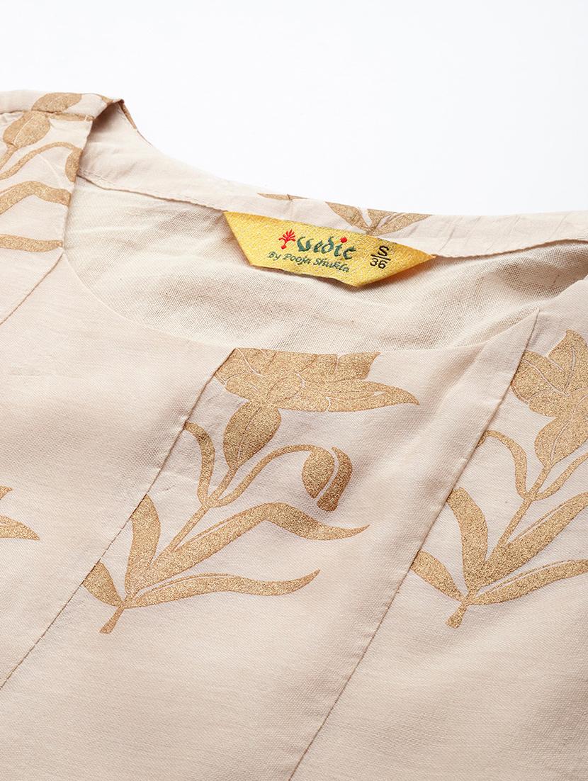 women beige ethnic motif printed a-line kurta - 21521943 - Standard Image - 4