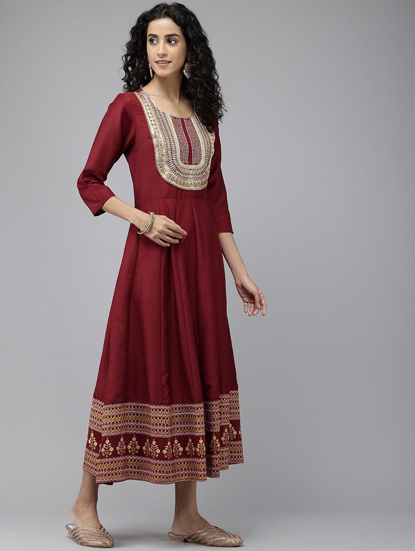 women maroon embroidered anarkali kurta - 21521955 -  Standard Image - 1