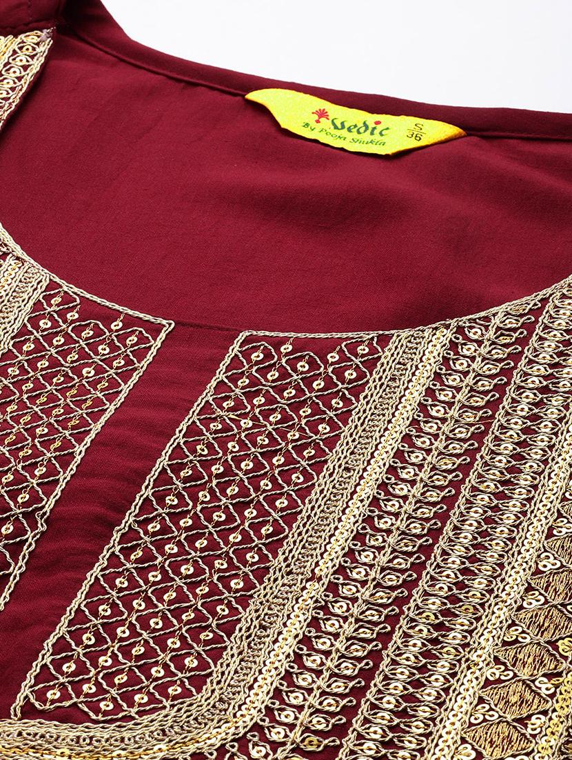 women maroon embroidered anarkali kurta - 21521955 - Standard Image - 4
