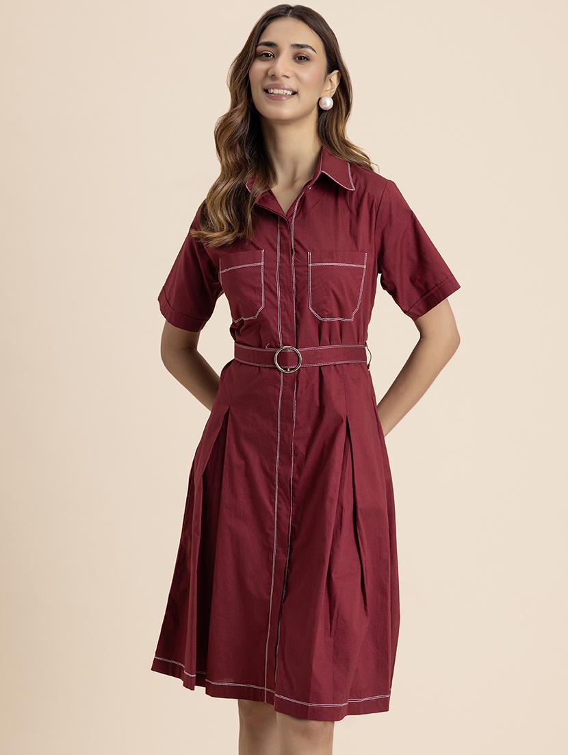 women solid collared shirt dress - 21521961 -  Standard Image - 1