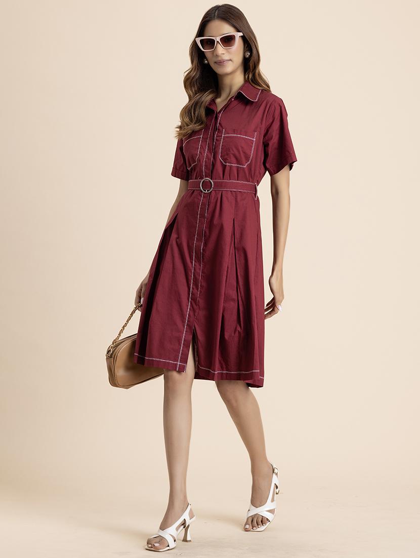 women solid collared shirt dress - 21521961 - Standard Image - 4
