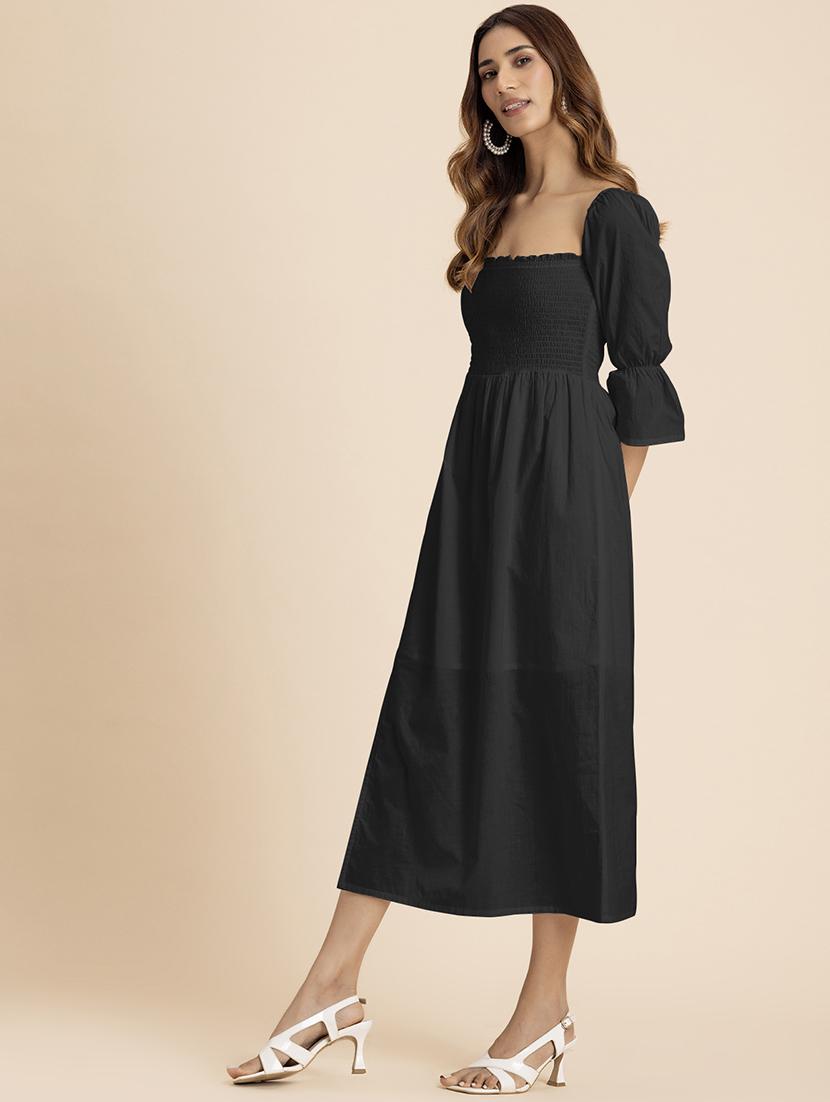 women solid square neck a-line dress - 21521969 -  Standard Image - 1