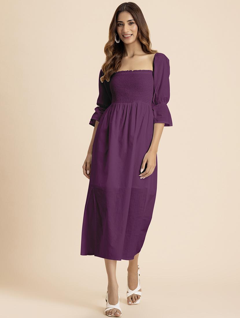 women solid square neck a-line dress - 21521970 -  Zoom Image - 0