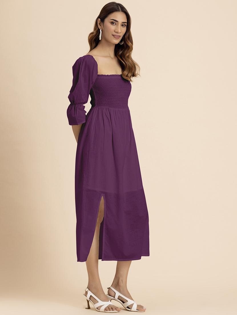 women solid square neck a-line dress - 21521970 -  Standard Image - 1