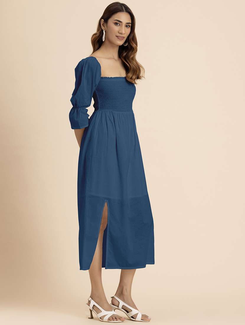 women solid square neck a-line dress - 21521971 -  Standard Image - 1