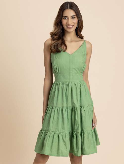 women solid sleeveless tiered dress - 21521973 -  Standard Image - 0