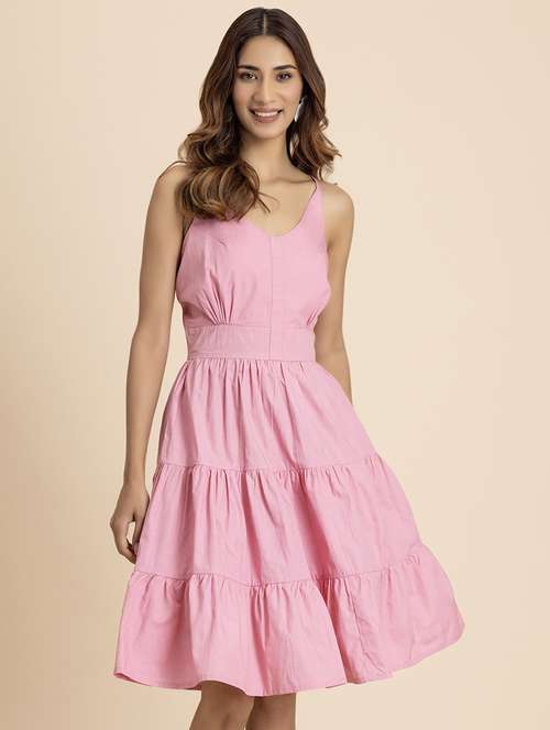 women solid sleeveless tiered dress - 21521975 -  Standard Image - 0