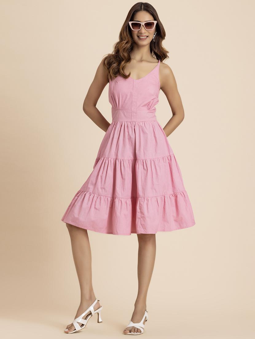 women solid sleeveless tiered dress - 21521975 - Standard Image - 4