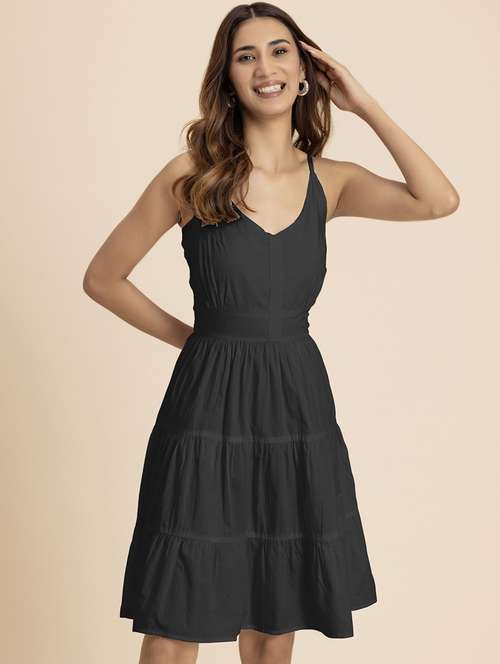 women solid sleeveless tiered dress - 21521979 -  Standard Image - 0
