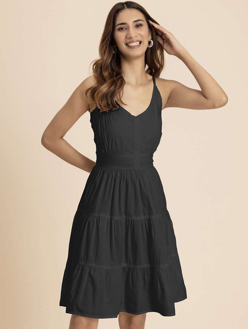 women solid sleeveless tiered dress - 21521979 -  Zoom Image - 0