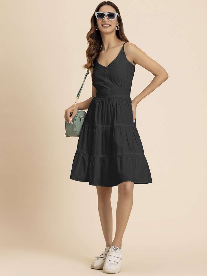 women solid sleeveless tiered dress - 21521979 - Standard Image - 4