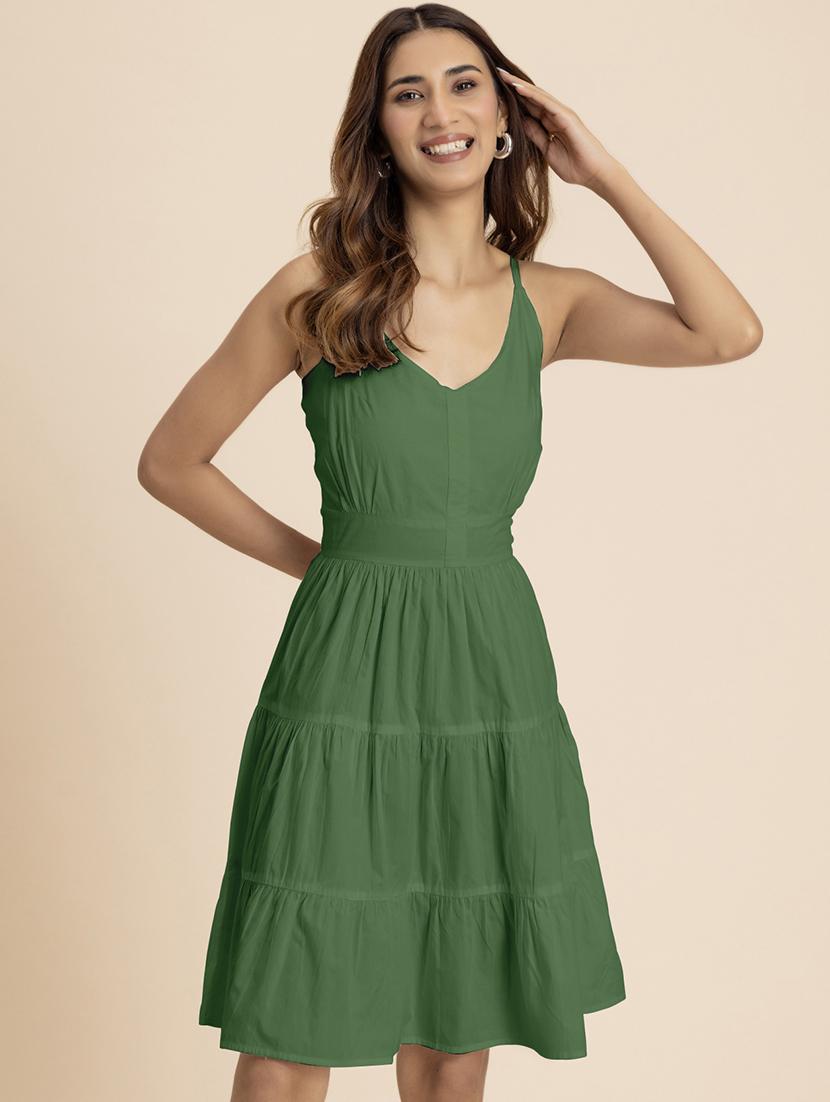 women solid sleeveless tiered dress - 21521980 - Zoom Image - 0