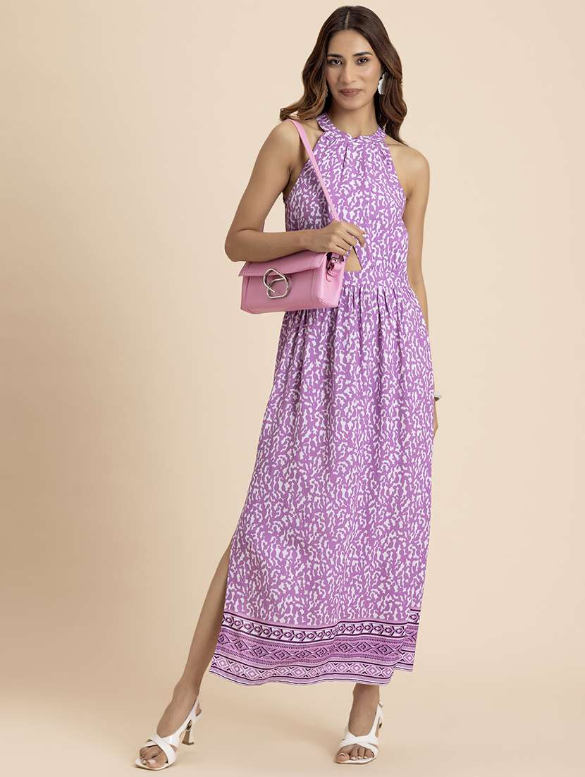 women printed halter neck a-line dress 